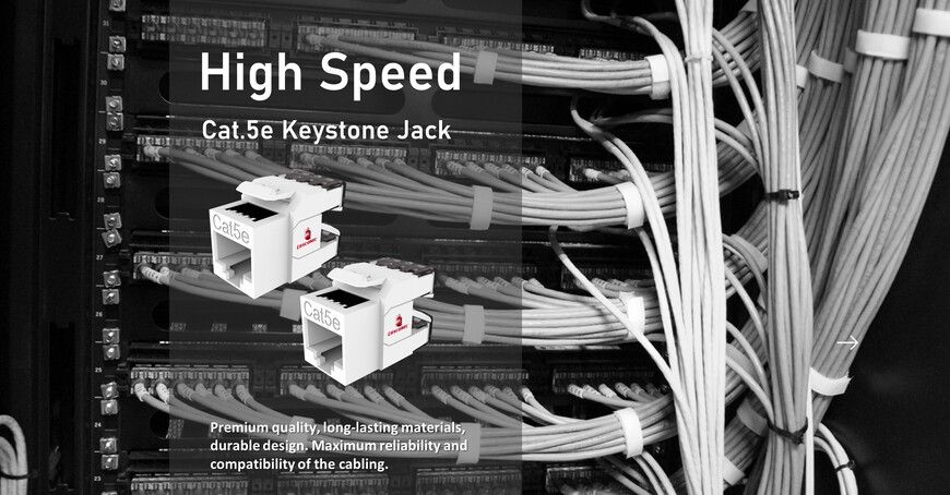 تطبيق جاك Keystone لكابل UTP من النوع Cat5e بزاوية 180 درجة
