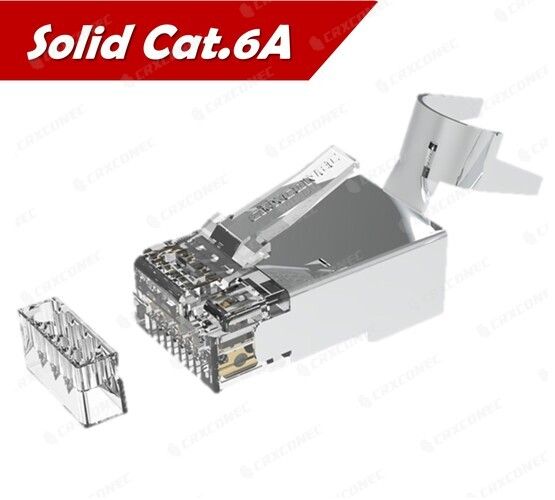 موصل RJ45 صلب Cat.6A STP مدرج من UL بسمك 1.6 مم باللون الفضي.