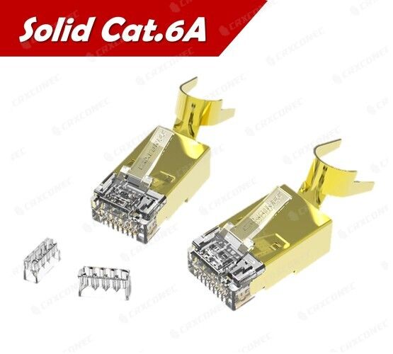 موصل RJ45 صلب Cat.6A STP مدرج من UL للقطر 1.6 مم باللون الذهبي