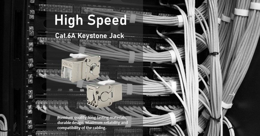 Conector Keystone RJ45 Cat.6A STP sin herramientas con entrada de cable de 3 vías