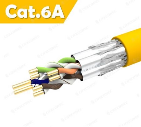 Poe+ PVC CM 등급 23 AWG S/FTP Cat.6A 솔리드 데이터 랜 케이블 305M - Cat.6a 23 AWG S/FTP 솔리드 랜 케이블 노란색 PVC