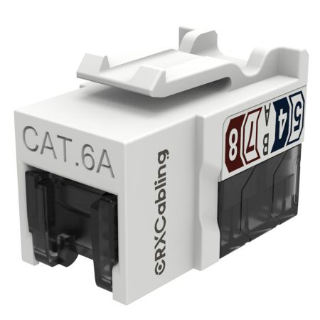 Conector Keystone UTP Cat.6A de 90 grados Punch Down con obturador. - Conector Keystone UTP Cat.6A de 90 grados con obturador.