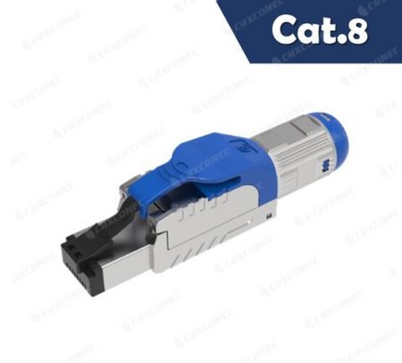 Conector RJ45 sin herramientas STP Cat.8 40G con pestillo azul - Conector RJ45 sin herramientas STP Cat.8 40G con pestillo azul